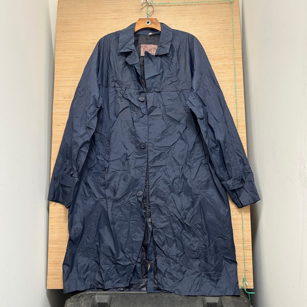 Exclusive Made in Italy Navy Blue Nylon Trench Coat Rain Jacket Mens Medium